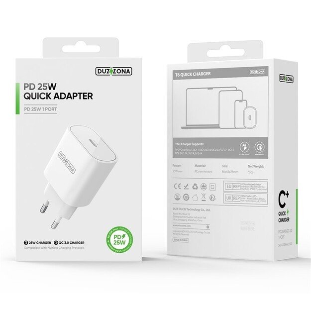 Krovimo blokelis DUZZONA T6 25W USB-C baltas