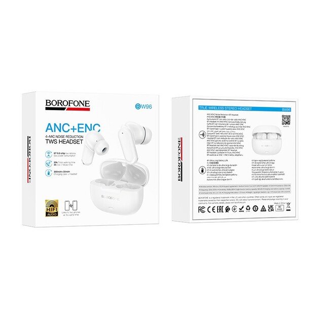 Ausinės belaidės Borofone BW96 ANC+ENC baltos 3