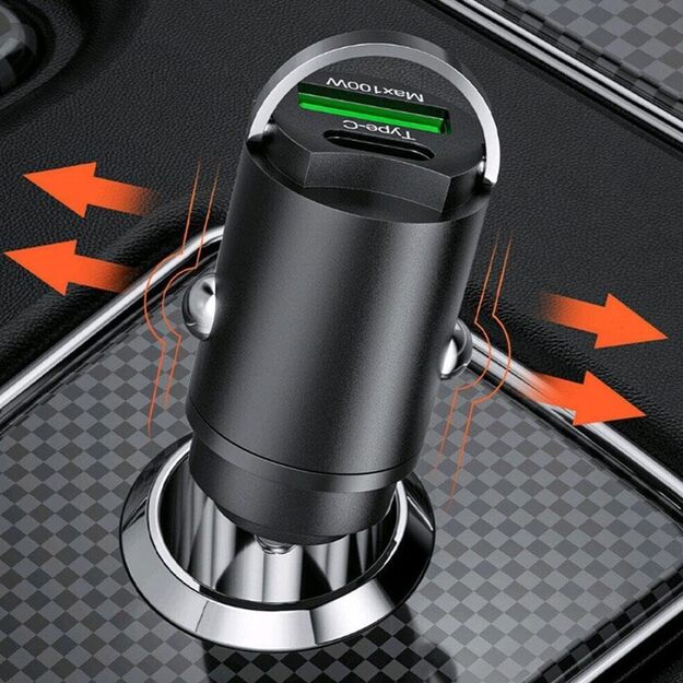 Automobilinis kroviklis Olaf Mini 100W Type C USB Juodas