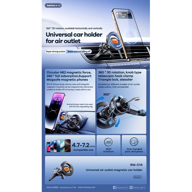 Automobilinis laikiklis Remax RM-C14 MagSafe (air vent) juodas 1