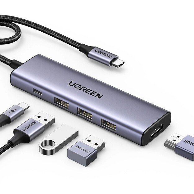 Adapteris Ugreen CM511 USB-C to HDMI 1.4 + 3xUSB-A + USB-C PD100W