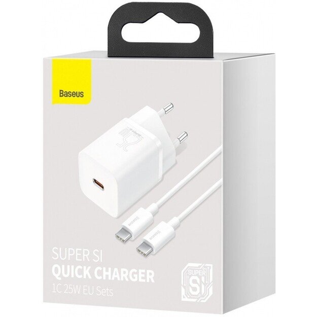 Krovimo blokelis Baseus Super Si 25W su USB C 1m laidu CCSUP-L02 Baltas